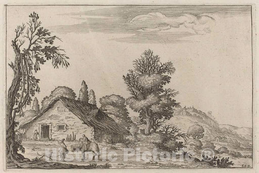 Art Print : Ercole Bazicaluva, Landscape with a Traveler Before a Cottage, 1638 - Vintage Wall Art