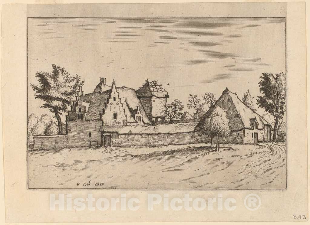 Art Print : Doetechum, Farms in a Court, c.1560 - Vintage Wall Art