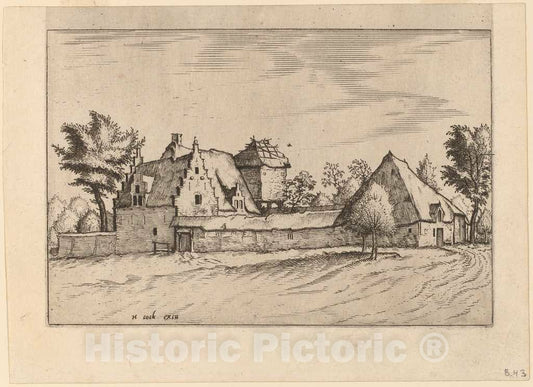 Art Print : Doetechum, Farms in a Court, c.1560 - Vintage Wall Art