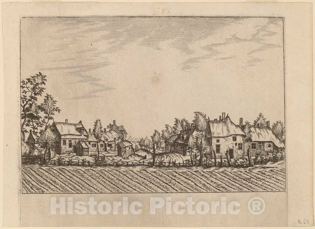 Art Print : Doetechum, Farms, c.1560 - Vintage Wall Art