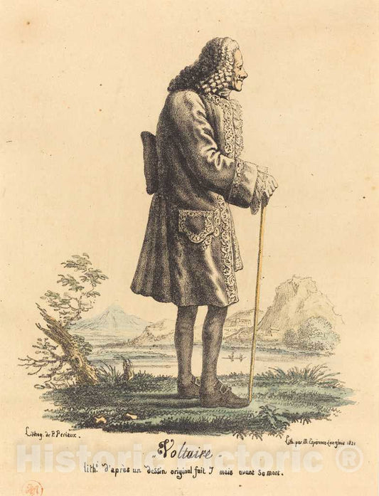 Art Print : P. Periaux, Voltaire, 1821 - Vintage Wall Art