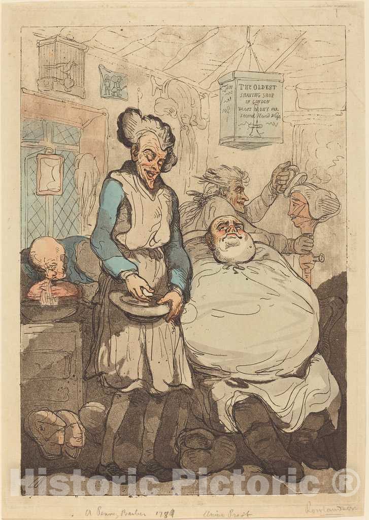 Art Print : Rowlandson, A Penny Barber, 1789 - Vintage Wall Art