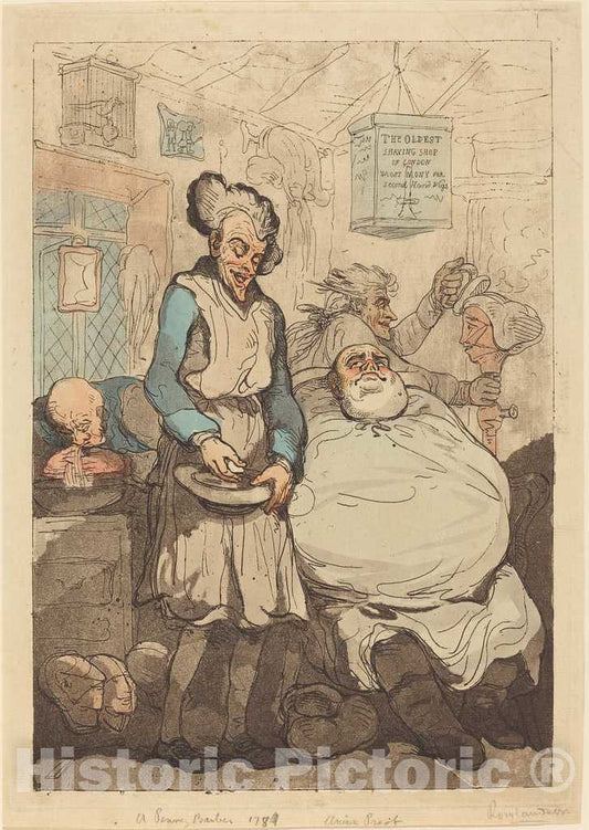 Art Print : Rowlandson, A Penny Barber, 1789 - Vintage Wall Art