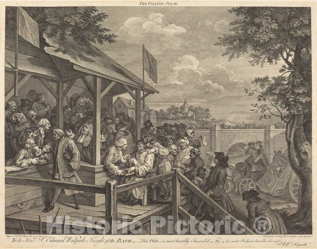 Art Print : Hogarth and Morellon de La Cave, The Polling, 1758 - Vintage Wall Art
