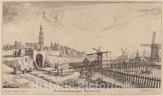 Art Print : Reinier Nooms, Zaagmolen Gate (Saaghmeulens Poortie) - Vintage Wall Art