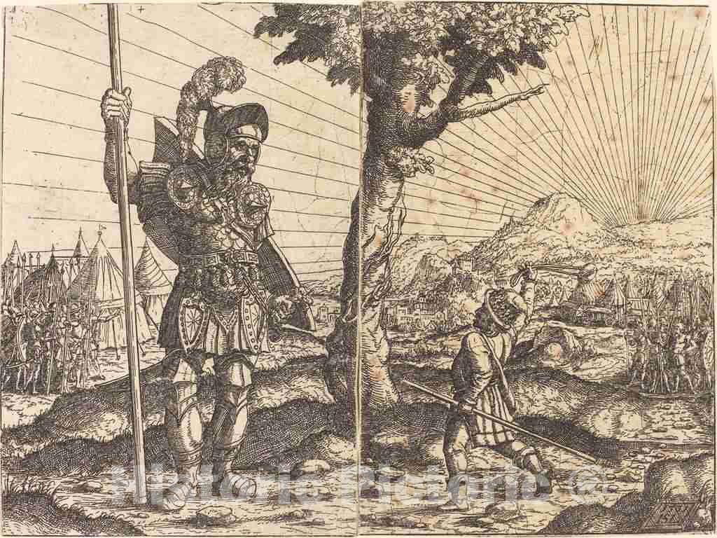 Art Print : Hanns Lautensack, David and Goliath, 1551 - Vintage Wall Art