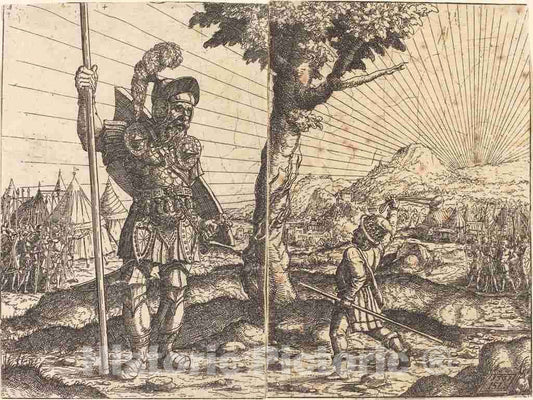 Art Print : Hanns Lautensack, David and Goliath, 1551 - Vintage Wall Art