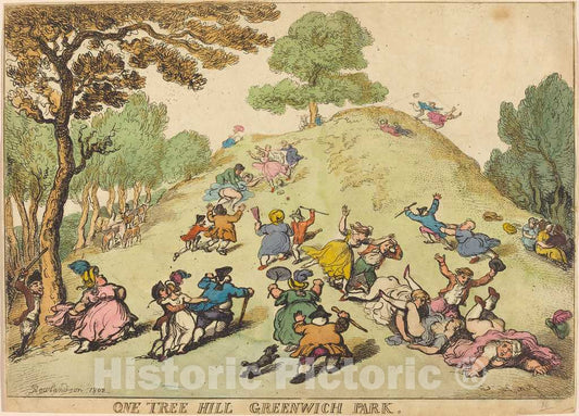 Art Print : Rowlandson, One Tree Hill, Greenwich Park, 1802 - Vintage Wall Art