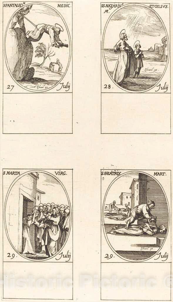 Art Print : Jacques Callot, St. Pantaleon; STS. Nazarius and Celsus; St. Martha; St. Beatrice - Vintage Wall Art