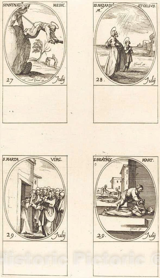 Art Print : Jacques Callot, St. Pantaleon; STS. Nazarius and Celsus; St. Martha; St. Beatrice - Vintage Wall Art