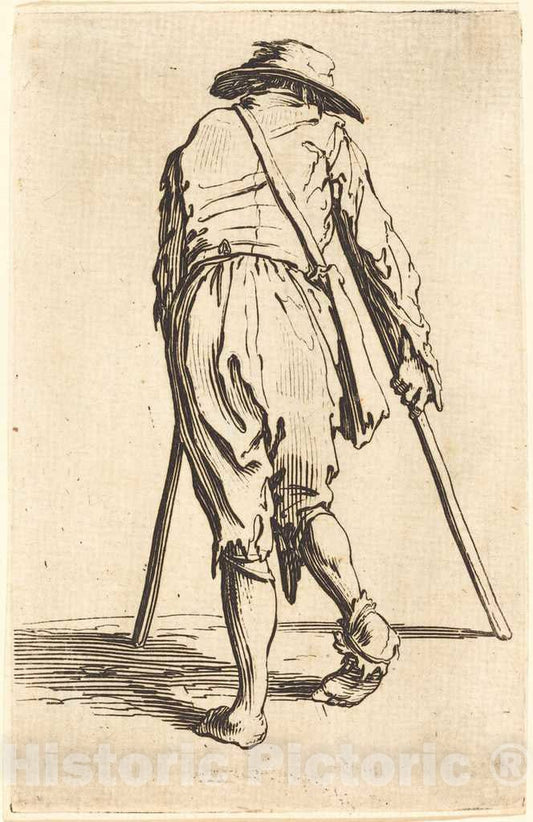 Art Print : Jacques Callot, Beggar with Crutches and Hat, Back View, c. 1622 - Vintage Wall Art