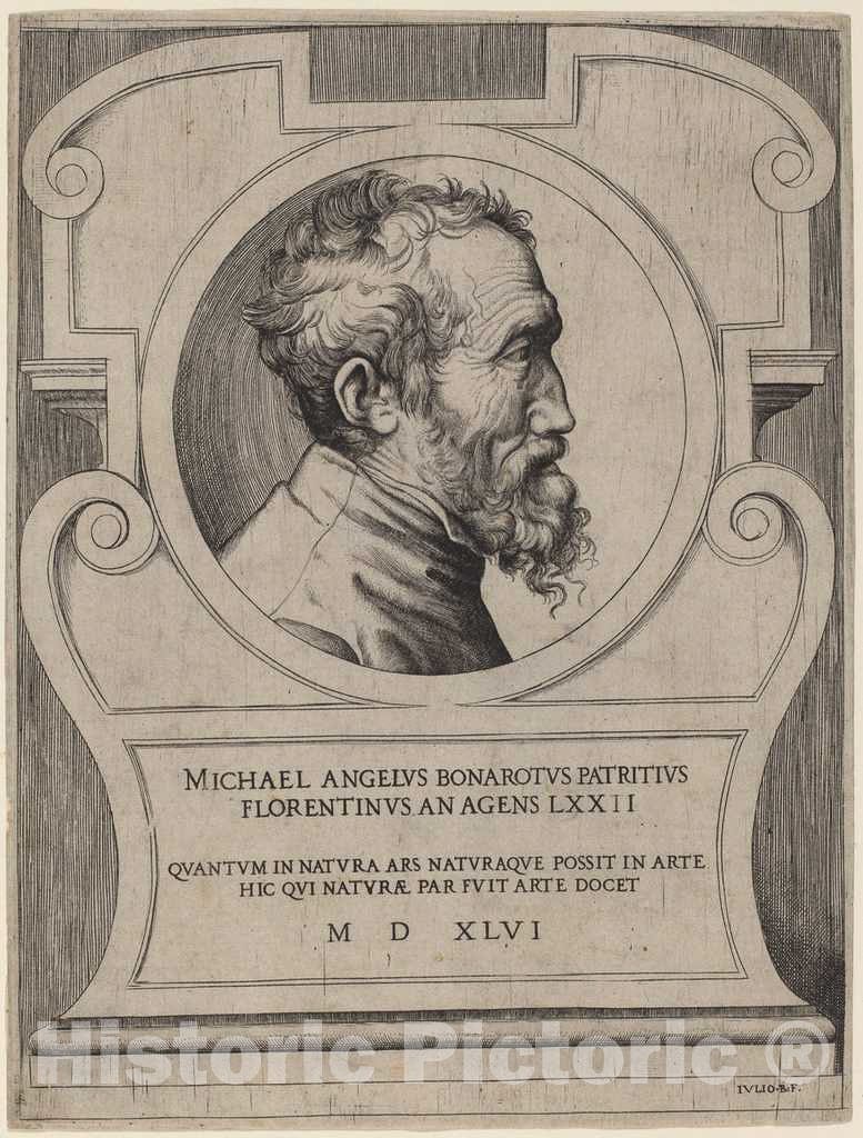 Art Print : Giulio Bonasone, Michelangelo, 1546 - Vintage Wall Art