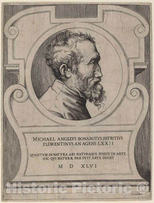 Art Print : Giulio Bonasone, Michelangelo, 1546 - Vintage Wall Art