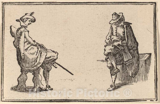 Art Print : Eckman After Jacques Callot, Two Seated Figures, 1621 - Vintage Wall Art