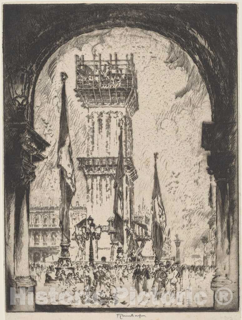 Art Print : Joseph Pennell, Rebuilding The Campanile, Venice, No.I, 1911 - Vintage Wall Art