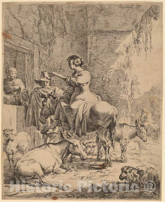 Art Print : Nicolaes Pietersz Berchem, The Rest Before The Inn - Vintage Wall Art
