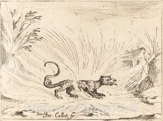 Art Print : Jacques Callot, Salamander Surrounded by Flames - Vintage Wall Art