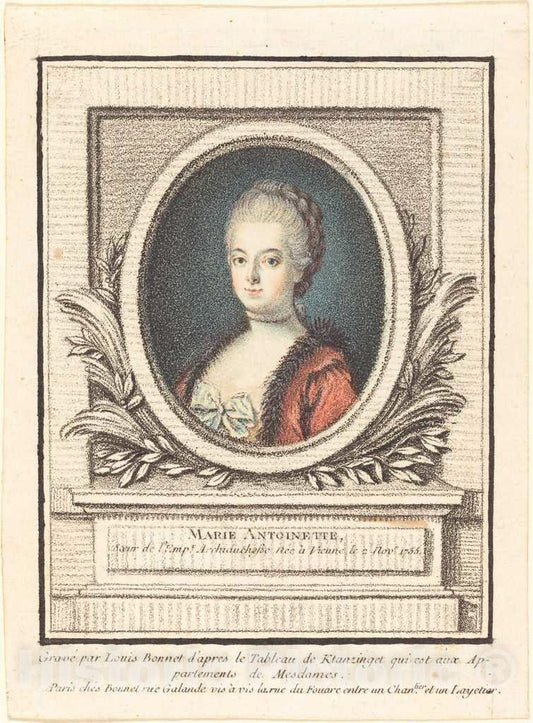 Art Print : Bonnet After Kranzinger, Marie-Antoinette, Dauphine - Vintage Wall Art