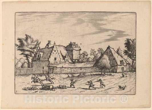 Art Print : Doetechum, Farms in a Court, in or Before 1676 - Vintage Wall Art