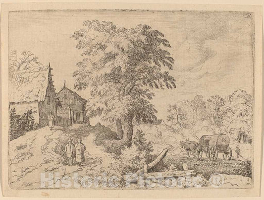 Art Print : Allart Van Everdingen, Cart with Two Draft Horses, c.1651 - Vintage Wall Art