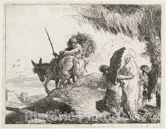 Art Print : Giovanni Domenico Tiepolo, The Flight, with Madonna at Right Supported by Angels, 1753 - Vintage Wall Art