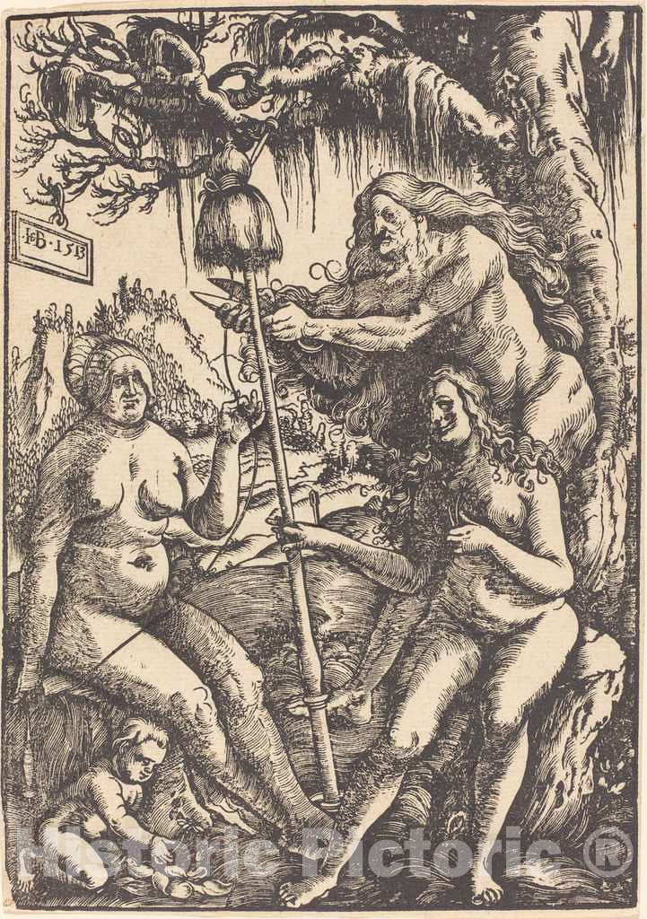 Art Print : Hans Baldung Grien, The Three Fates: Lachesis, Atropos and Clotho, 1513 - Vintage Wall Art