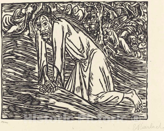 Art Print : Ernst Barlach, Christ in Gethsemane, 1919 - Vintage Wall Art