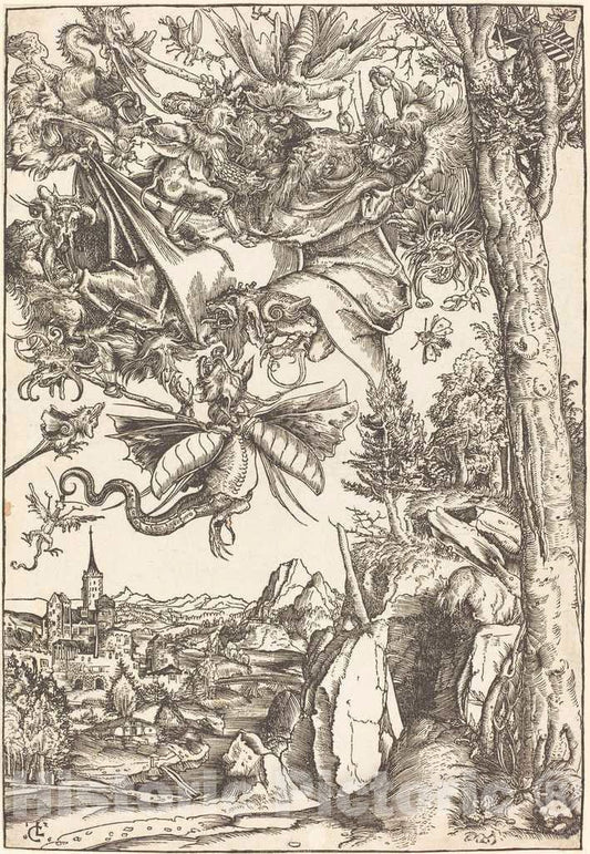 Art Print : Lucas Cranach The Elder, The Temptation of Saint Anthony, 1506 - Vintage Wall Art
