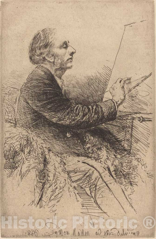 Art Print : Francis Seymour Haden, Self-Portrait at The Easel, c.1883 - Vintage Wall Art