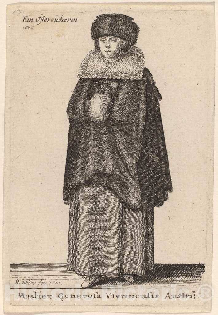 Art Print : Wenceslaus Hollar, Mulier Generosa Viennensis Austri, 1642 - Vintage Wall Art