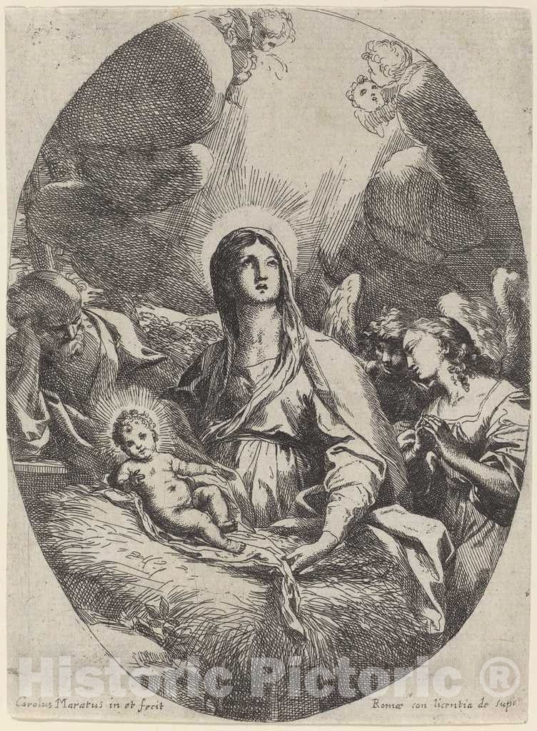 Art Print : Carlo Maratta, The Holy Family with Angels - Vintage Wall Art