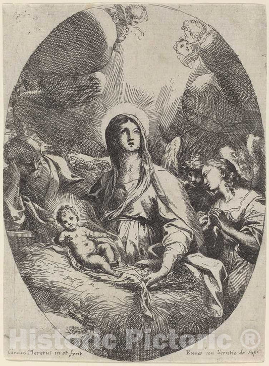 Art Print : Carlo Maratta, The Holy Family with Angels - Vintage Wall Art