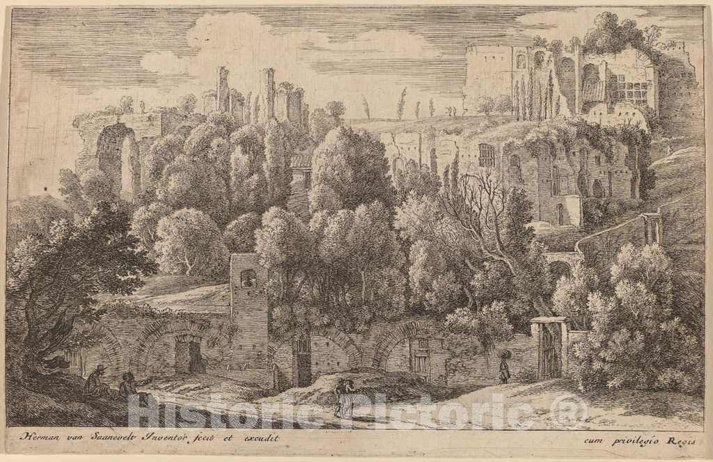 Art Print : Herman Van Swanevelt, Antique Ruins of an Amphitheatre - Vintage Wall Art