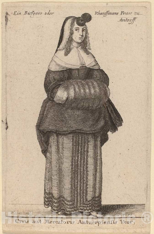 Art Print : Wenceslaus Hollar, Ciuis AUT Mercatoris Antuerpiensis Vxor, 1650 - Vintage Wall Art
