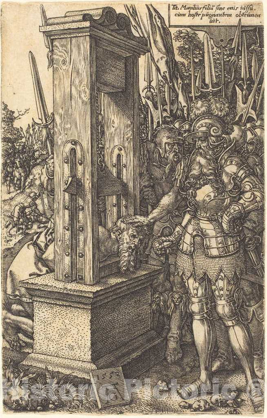 Art Print : Aldegrever, Titus Manlius His Son, 1553 - Vintage Wall Art