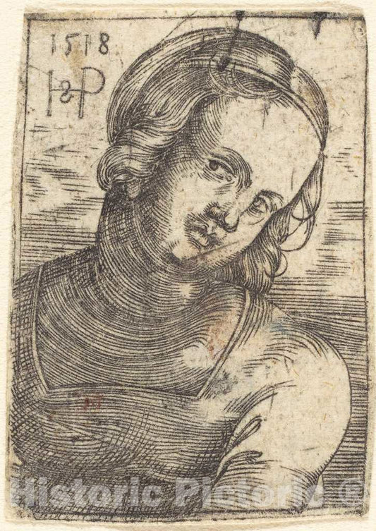 Art Print : Sebald Beham, Bust of a Young Woman, 1518 - Vintage Wall Art