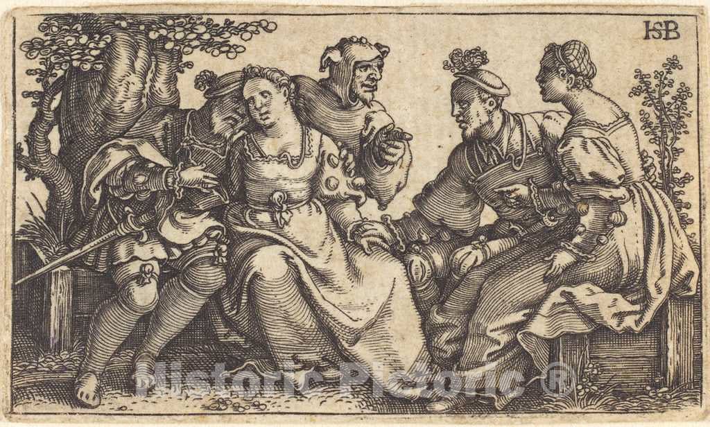 Art Print : Sebald Beham, Two Loving Pairs with Clown, 1535 - Vintage Wall Art