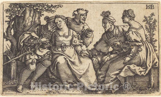 Art Print : Sebald Beham, Two Loving Pairs with Clown, 1535 - Vintage Wall Art