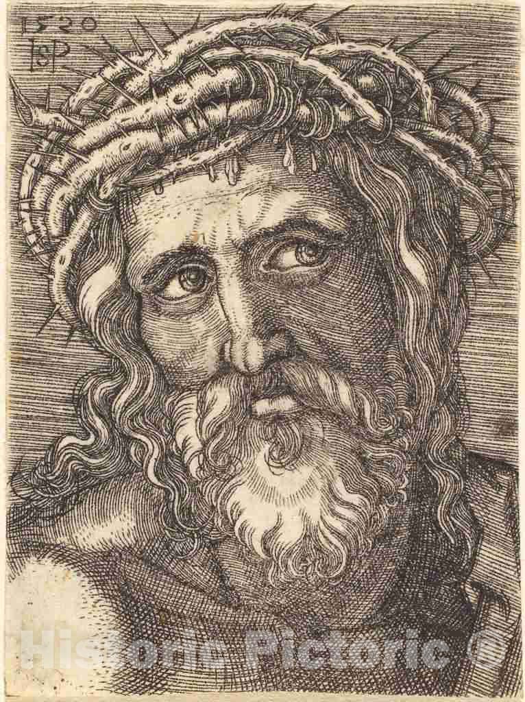 Art Print : Sebald Beham, The Head of Christ, 1520 - Vintage Wall Art
