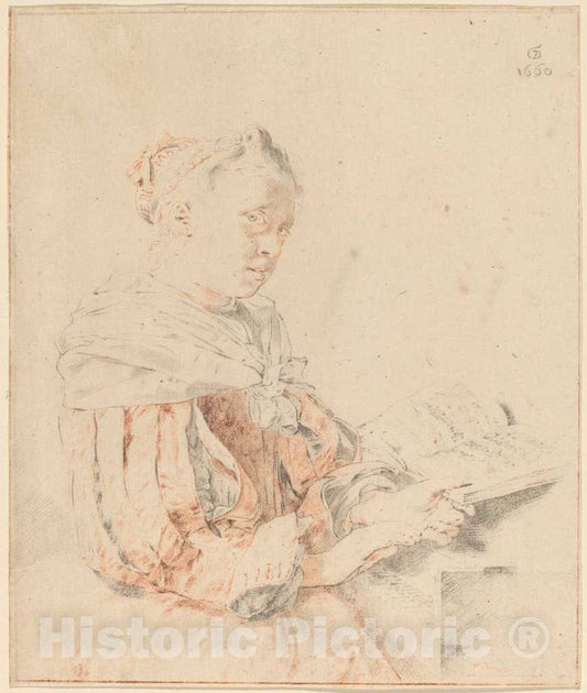 Art Print : Amstel and Kornlein After Gerrit Dou, Young Girl at The Keyboard, 1767 - Vintage Wall Art