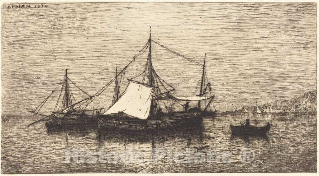Art Print : Adolphe Appian, Coasting Trade Vessels, Italy, 1874 - Vintage Wall Art