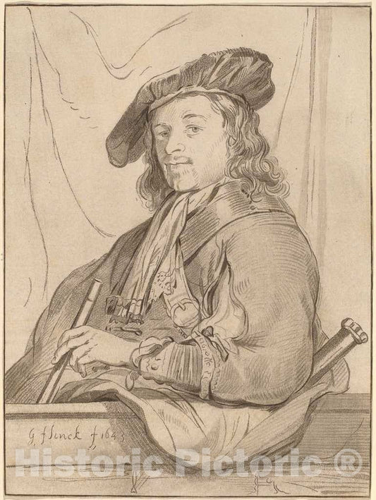 Art Print : Amstel and Schreuder After Flinck, Man at The Parapet, 1773 - Vintage Wall Art