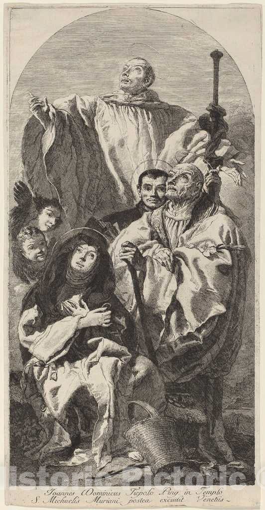 Art Print : Giovanni Domenico Tiepolo, Four Saints of The Benedictine Order - Vintage Wall Art