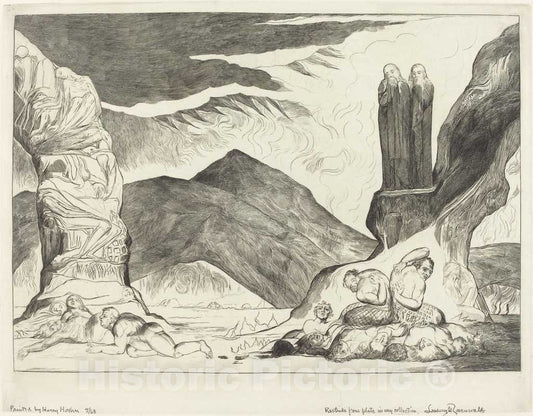 Art Print : William Blake, The Circle of The Falsifiers; Dante and Virgil Covering Their Noses Because of The Stench, 1827 - Vintage Wall Art