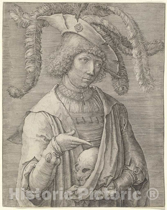 Art Print : Lucas Van Leyden, Portrait of a Young Man with a Skull, c. 1519 - Vintage Wall Art