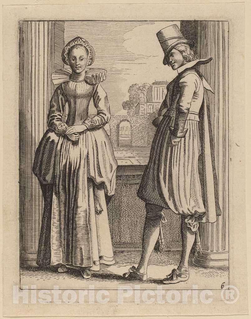 Art Print : Jan Van de Velde II, Two Figures in Costume - Vintage Wall Art