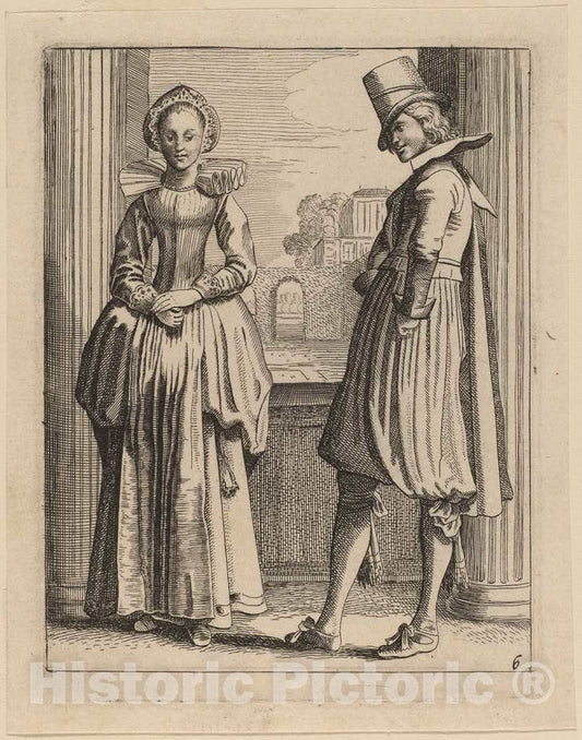 Art Print : Jan Van de Velde II, Two Figures in Costume - Vintage Wall Art