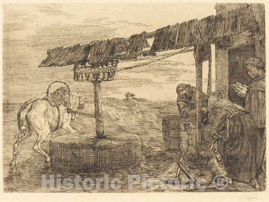 Art Print : Alphonse Legros, Horse-Driven Mill (Le Manege), 1869 - Vintage Wall Art