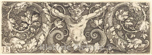 Art Print : Ornament with Fantastic Satyr and Dolphins - Vintage Wall Art