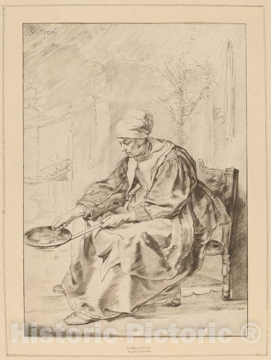 Art Print : Amstel and Kornlein After Metsu, Pancake Woman, 1768 - Vintage Wall Art